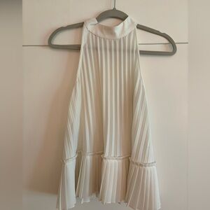 Nicole Miller Elegant White Pleated Halter Shirt